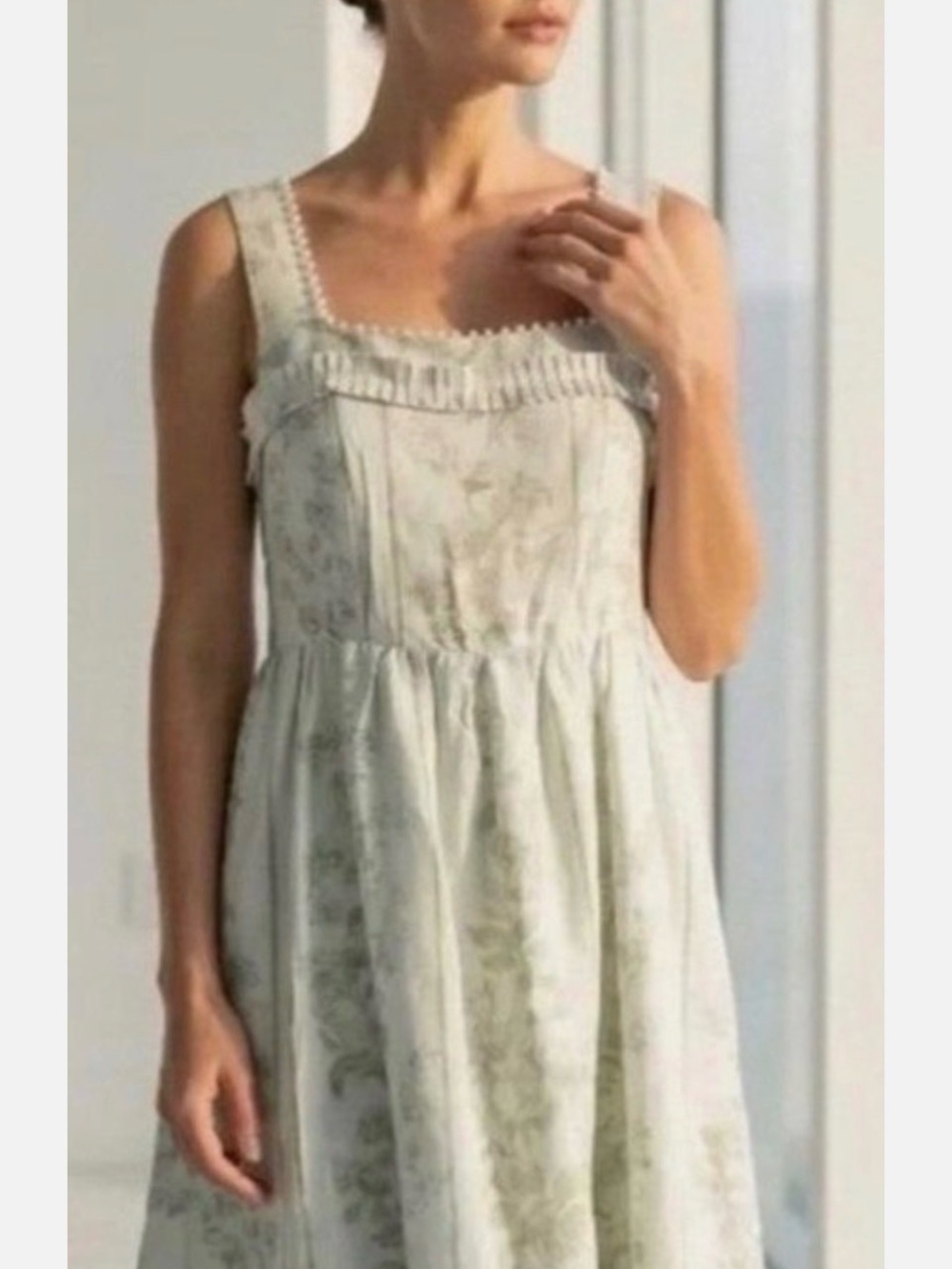 nwt Caroline Constas floral Pearl Embellished Linen-Blend Midi Dress size medium - Picture 2 of 5